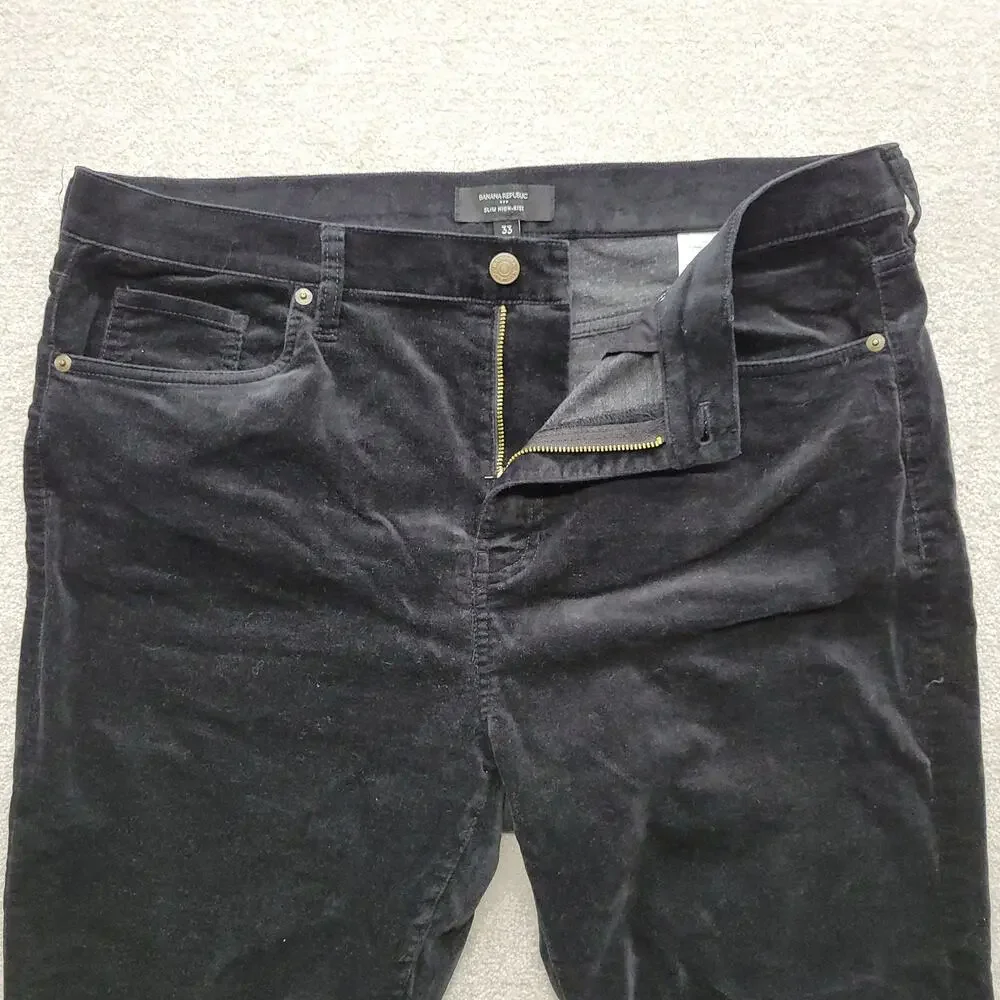 Banana Republic Mens 33x Ankle Slim High Rise Black Velvet Pants Stretch